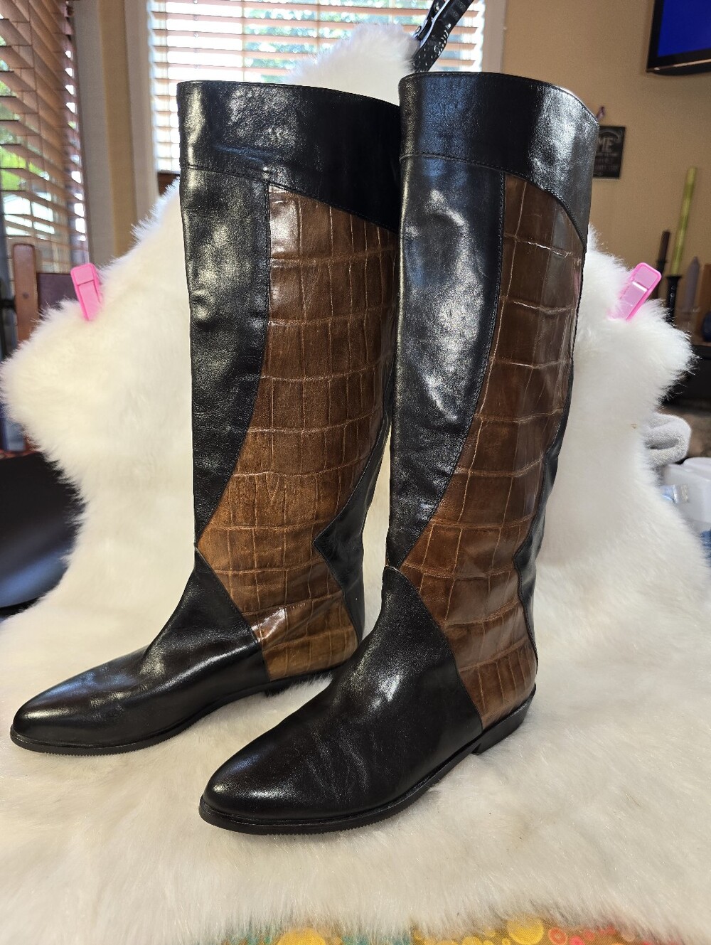 Vaneli Croc-embossed Leather Patchwork Tall Riding Boots - Womens